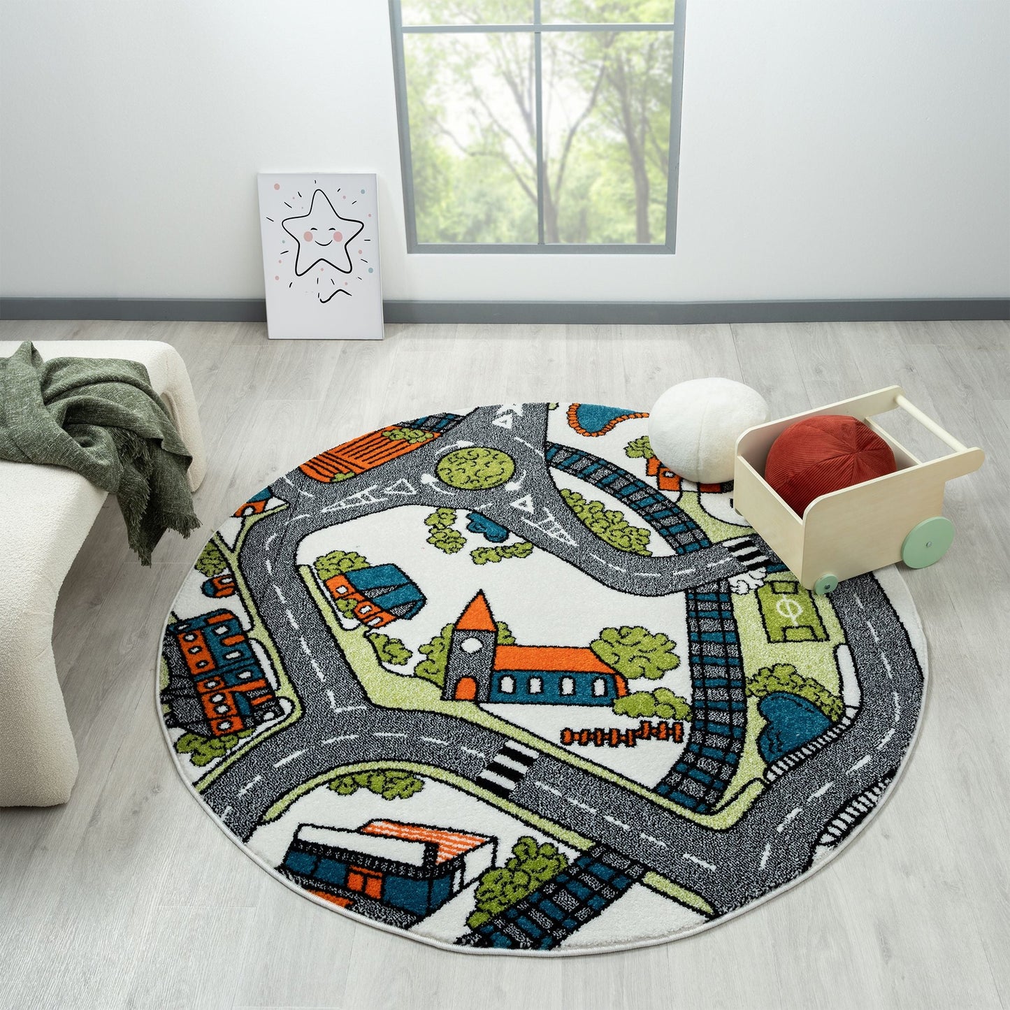 Kids Rugs 575 Cream Round