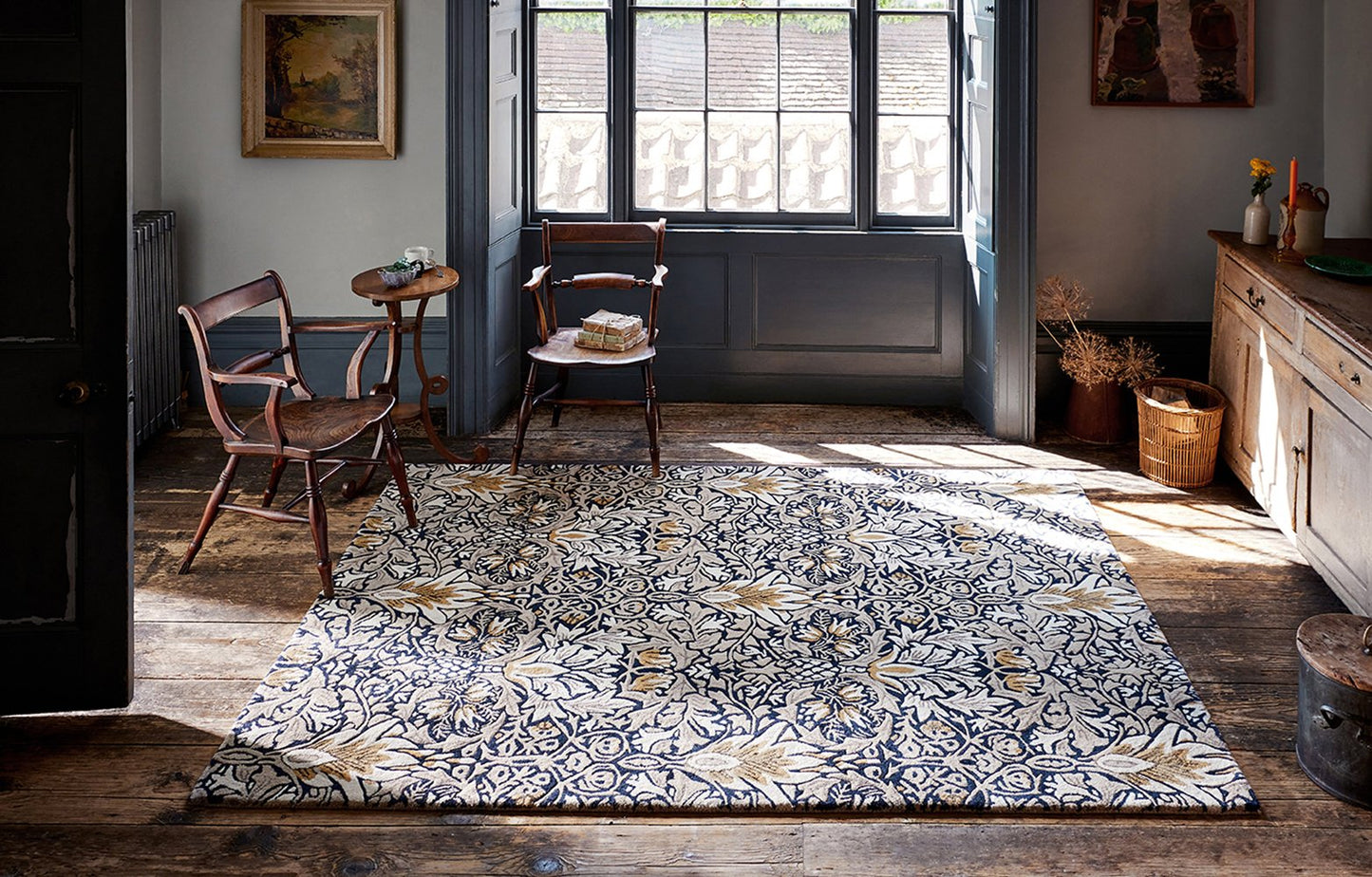 Snakeshead Floral Rugs 127208 in Indigo by William Morris