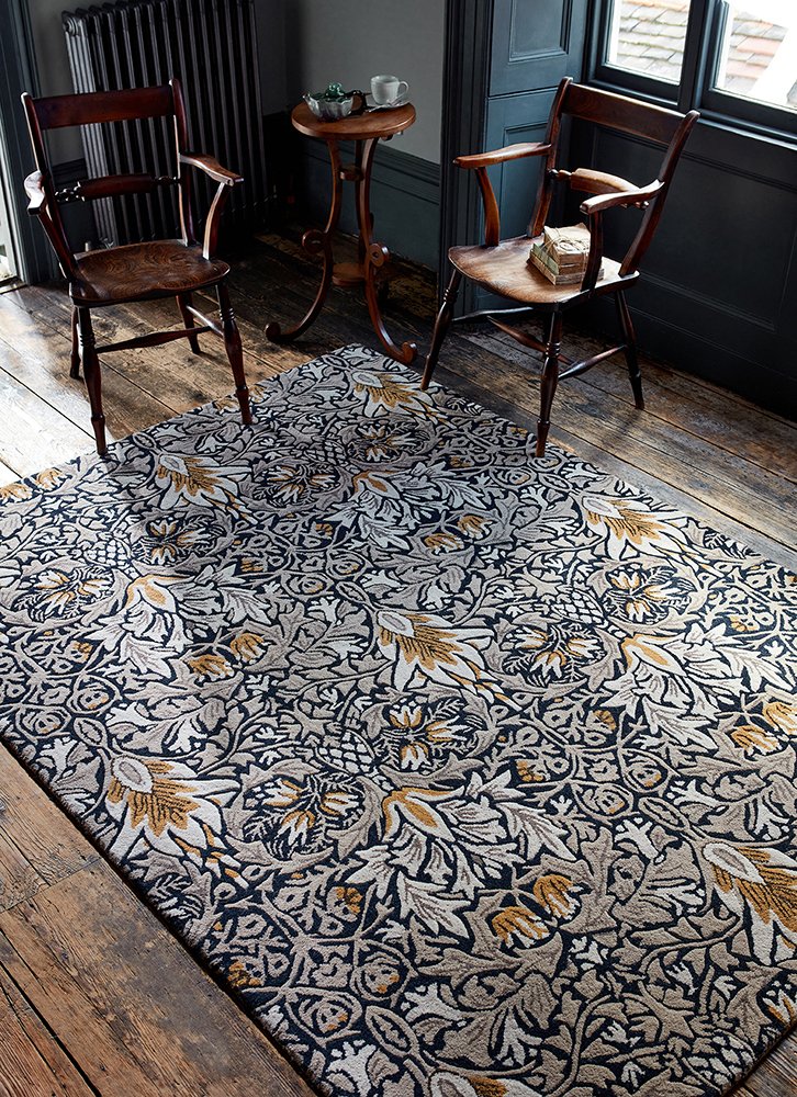 Snakeshead Floral Rugs 127208 in Indigo by William Morris