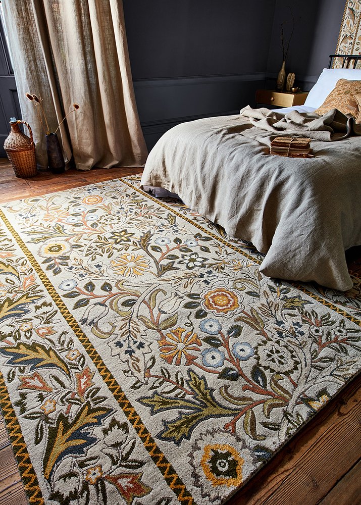 Wilhelmina Floral Rugs 127401 in Linen Mustard by William Morris