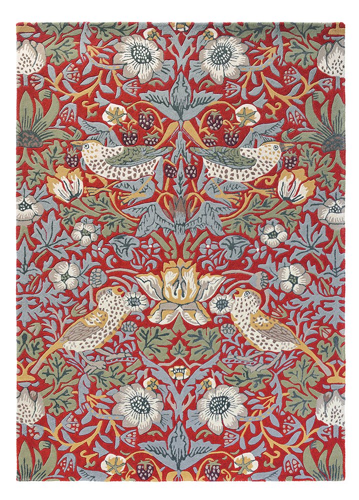 Strawberry Thief Rugs 027700 Crimson by William Morris