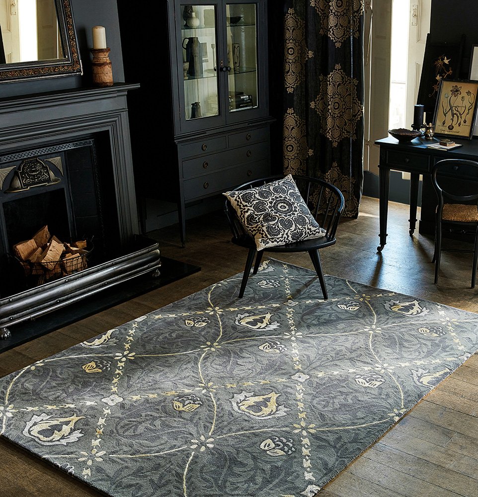 Pure Trellis Rugs in Black Ink 029105 by William Morris