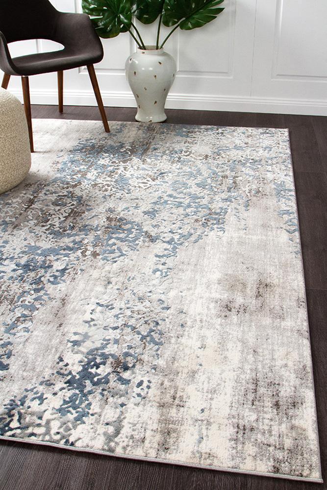 Kendra Casper Distressed Modern Rug Blue Grey White