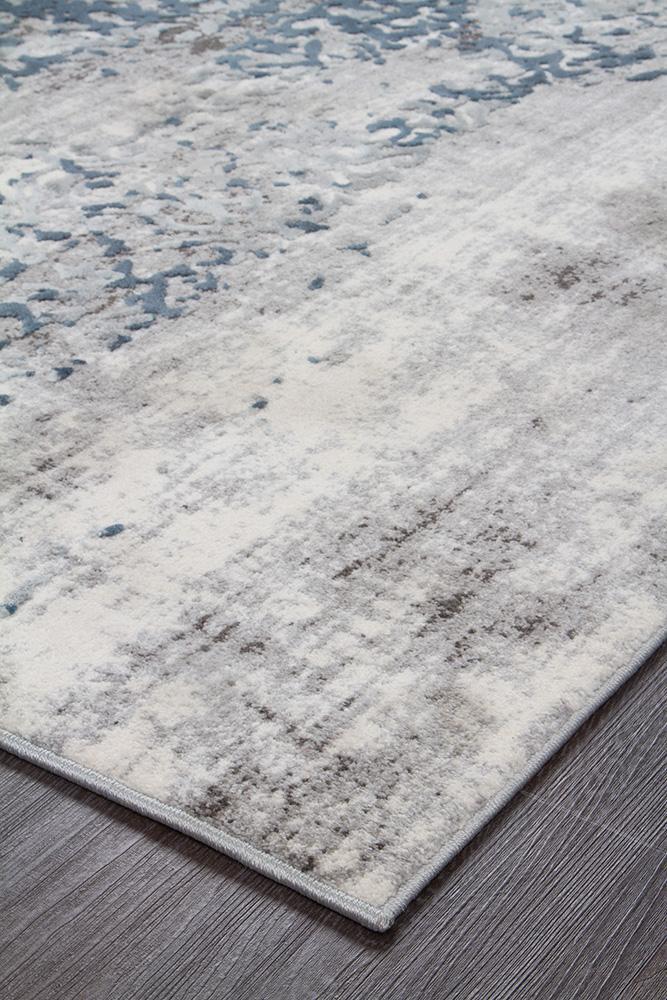 Kendra Farah Distressed Contemporary Rug White Blue Grey