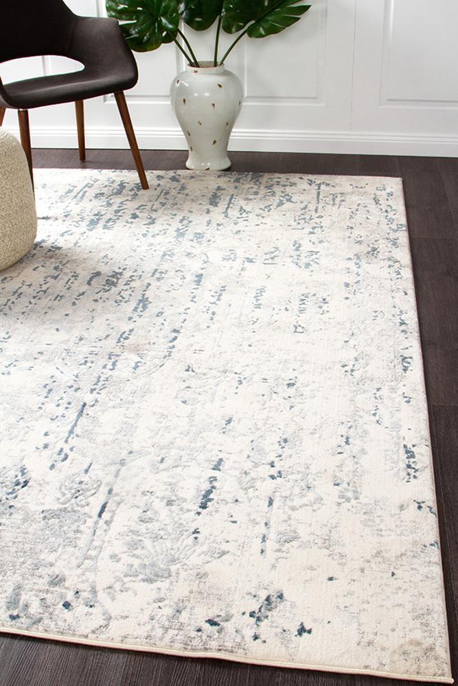 Kendra Farah Distressed Contemporary Rug White Blue Grey