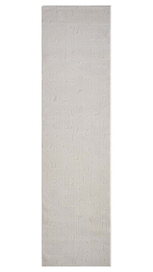 Rectangular light gray rug on a white background